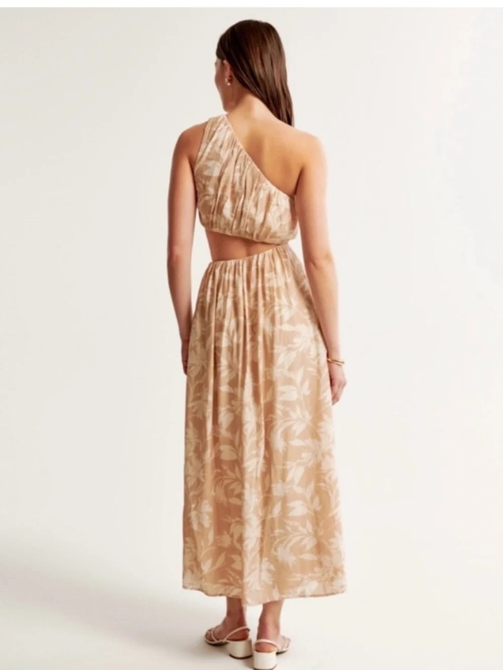 Abercrombie & Fitch Neutral Beige Floral One-Shoulder Cut Out Maxi Skirt NWT